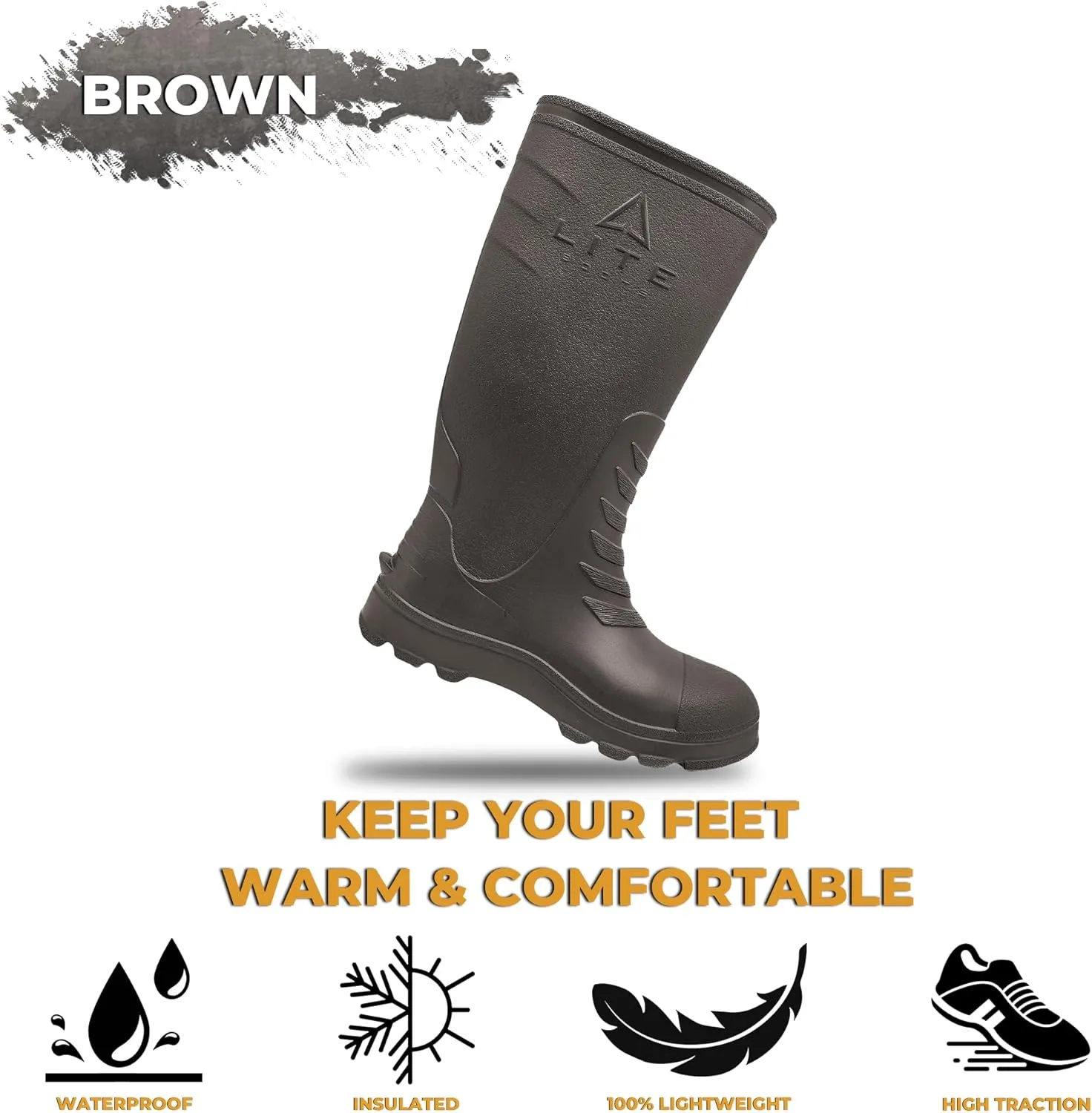 16 Classic Mens Boots, Lightweight, Waterproof, Hunting, Fishing, Rain, Chore Boot