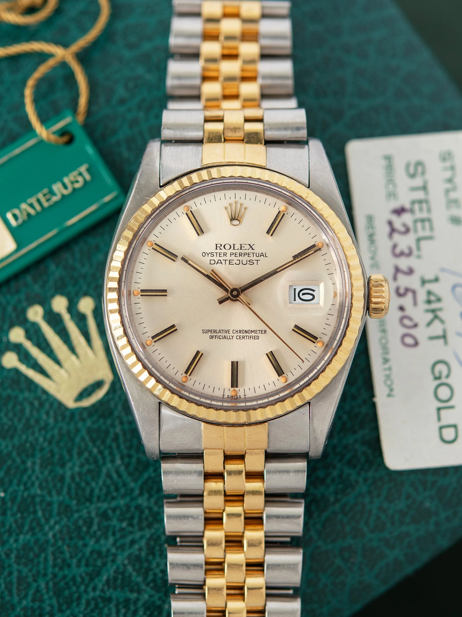 1981 Rolex Two-Tone Datejust (Ref. 16013) Silver Dial W/ Box, Original Sales Receipt, & Accessories