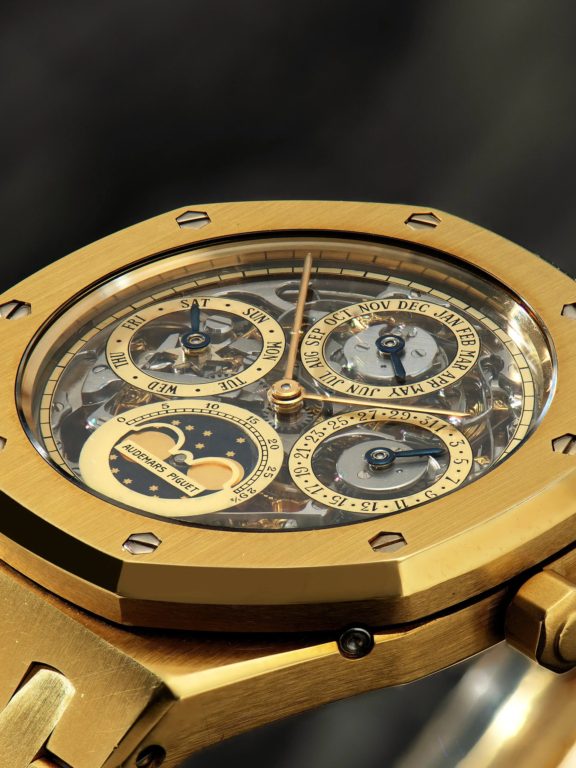 1992 Audemars Piguet Royal Oak Quantième Perpetual Calendar 18K YG (Ref. 25636BA) Openwork "Small Font" Dial W/ Box, Winder, AP COA, AP Extract, AP Service Papers, & Accessories