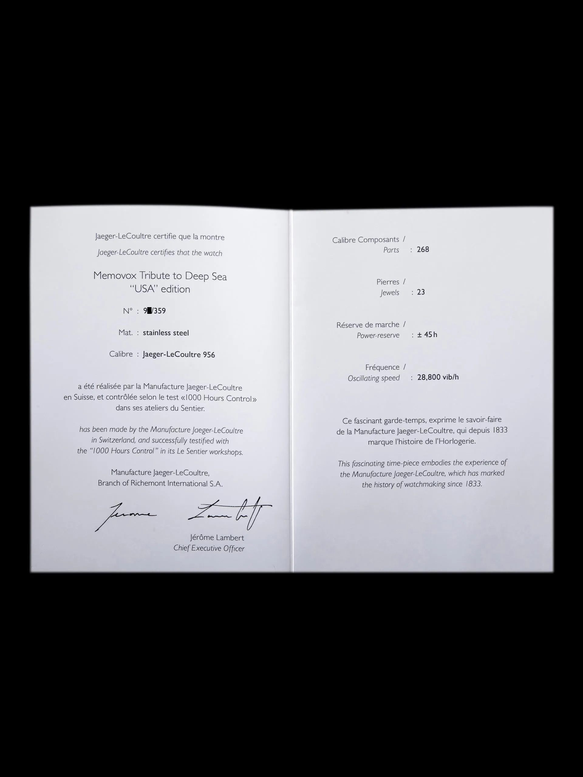 2014 Jaeger-LeCoultre Memovox 'Tribute to Deep Sea' (Ref. Q2028440) "USA Edition" W/ Box & Papers