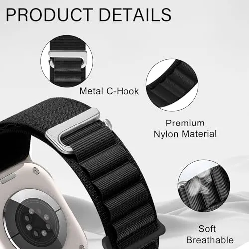 4 Pack Nylon Bands Compatible with Apple Watch Ultra 2/Ultra Band 49mm 45mm 44mm 42mm Men Women, Sport Breathable Trail Loop Alpine Loop Band Replacement for iWatch Series 9 8 7 6 SE 5 4 3 2 1