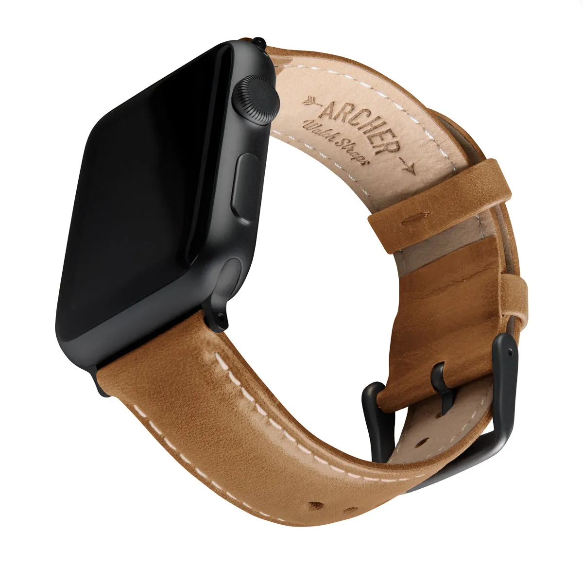 Apple Watch Leather Watch Band - Camel Tan/Natural/Space Gray