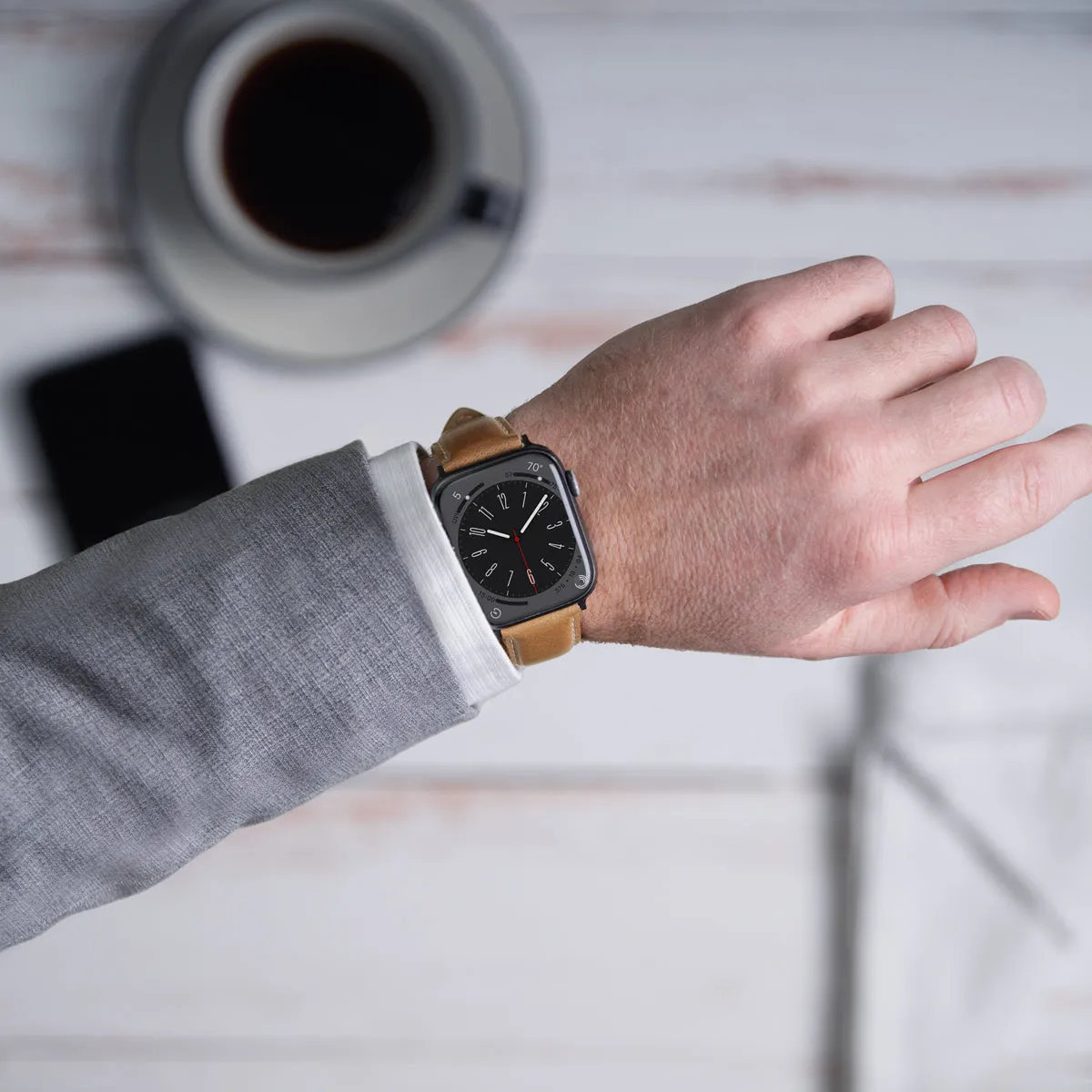 Apple Watch Leather Watch Band - Camel Tan/Natural/Space Gray