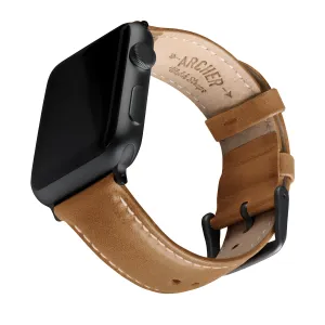 Apple Watch Leather Watch Band - Camel Tan/Natural/Space Gray