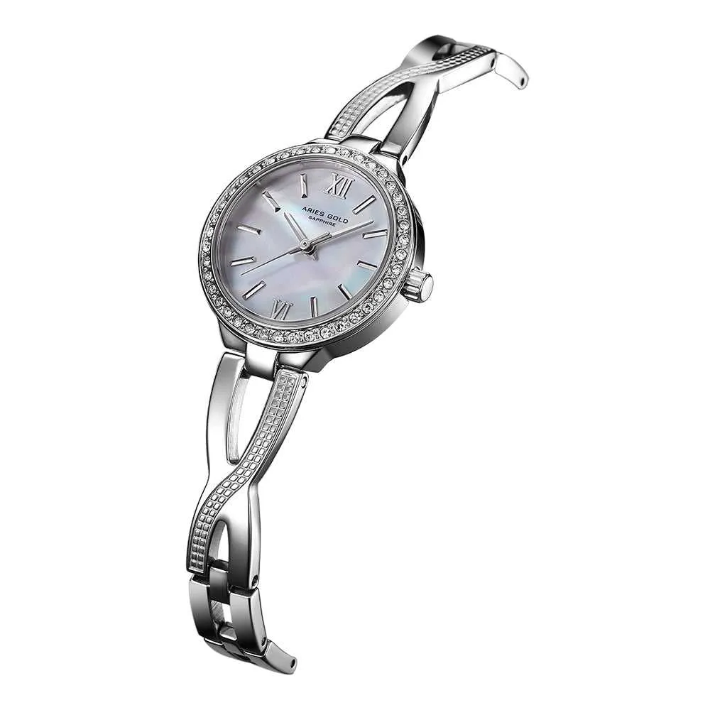 ARIES GOLD ANALOG QUARTZ L 5025Z S-MOP SILVER STAINLESS STEEL WOMEN'S WATCH