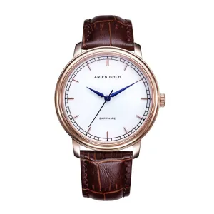 ARIES GOLD ANALOG QUARTZ STAINLESS STEEL G 1012Z RG-W ROSE GOLD LEATHER STRAP MEN'S WATCH
