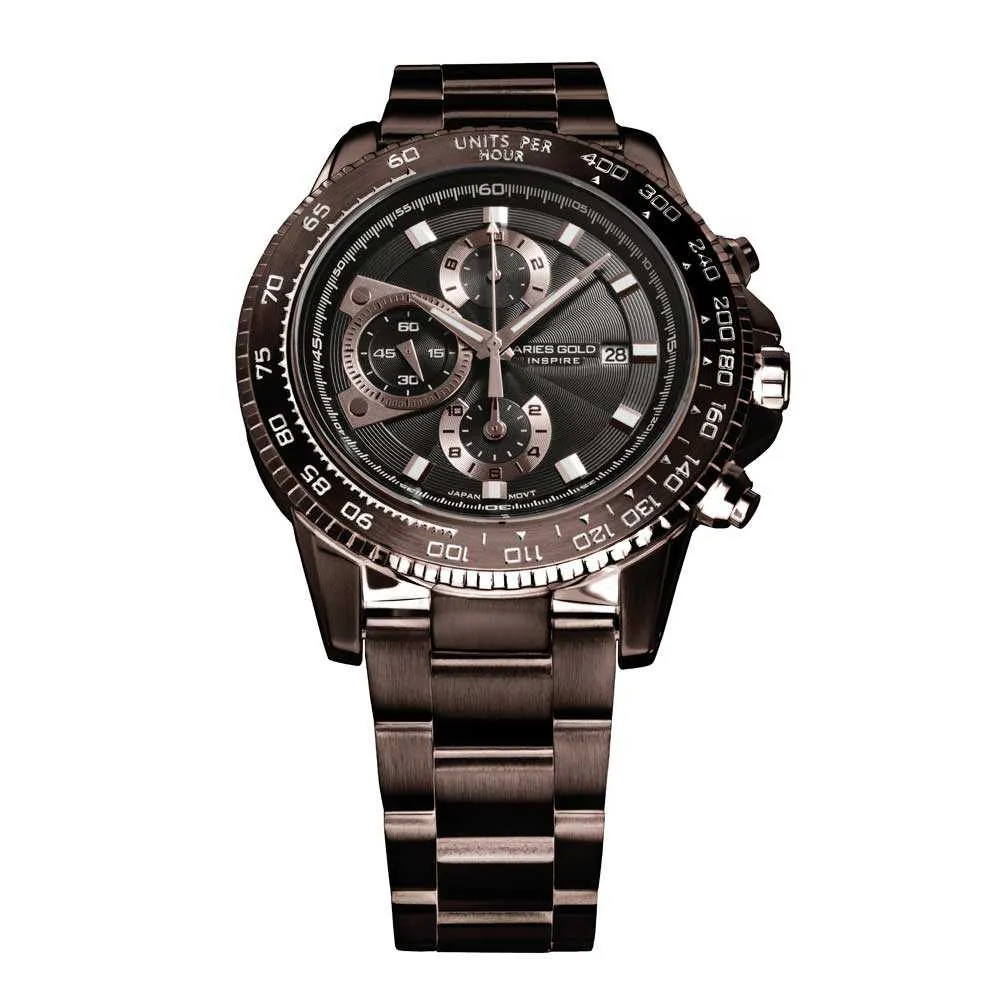 ARIES GOLD CHRONOGRAPH INSPIRE COFFEE STAINLESS STEEL G 7231 CF-CF MEN'S WATCH