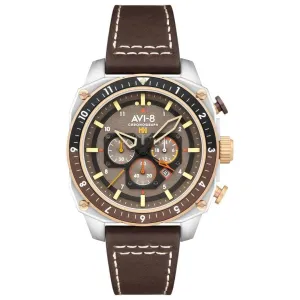 AVI-8 Unisex Grey Dial Brown Leather Band Hawker Hunter Atlas Dual Time Chronograph Analog Japanese Quartz Watch - AV-4100-33