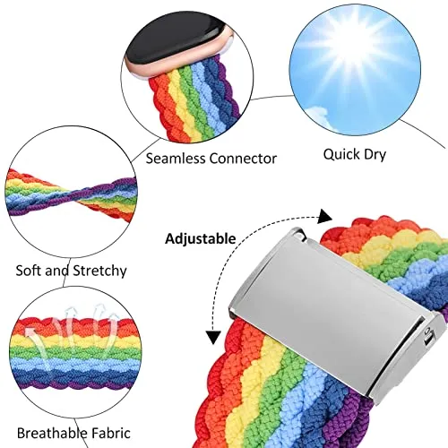 Bandiction Compatible with Apple Watch Bands 44mm 40mm 38mm 42mm 41mm 45mm 46mm 49mm, iWatch Bands Women Men,Adjustable Braided Solo Loop Elastic Sport Band for iWatch Ultra SE Series 10/9/8/7/6/5/4