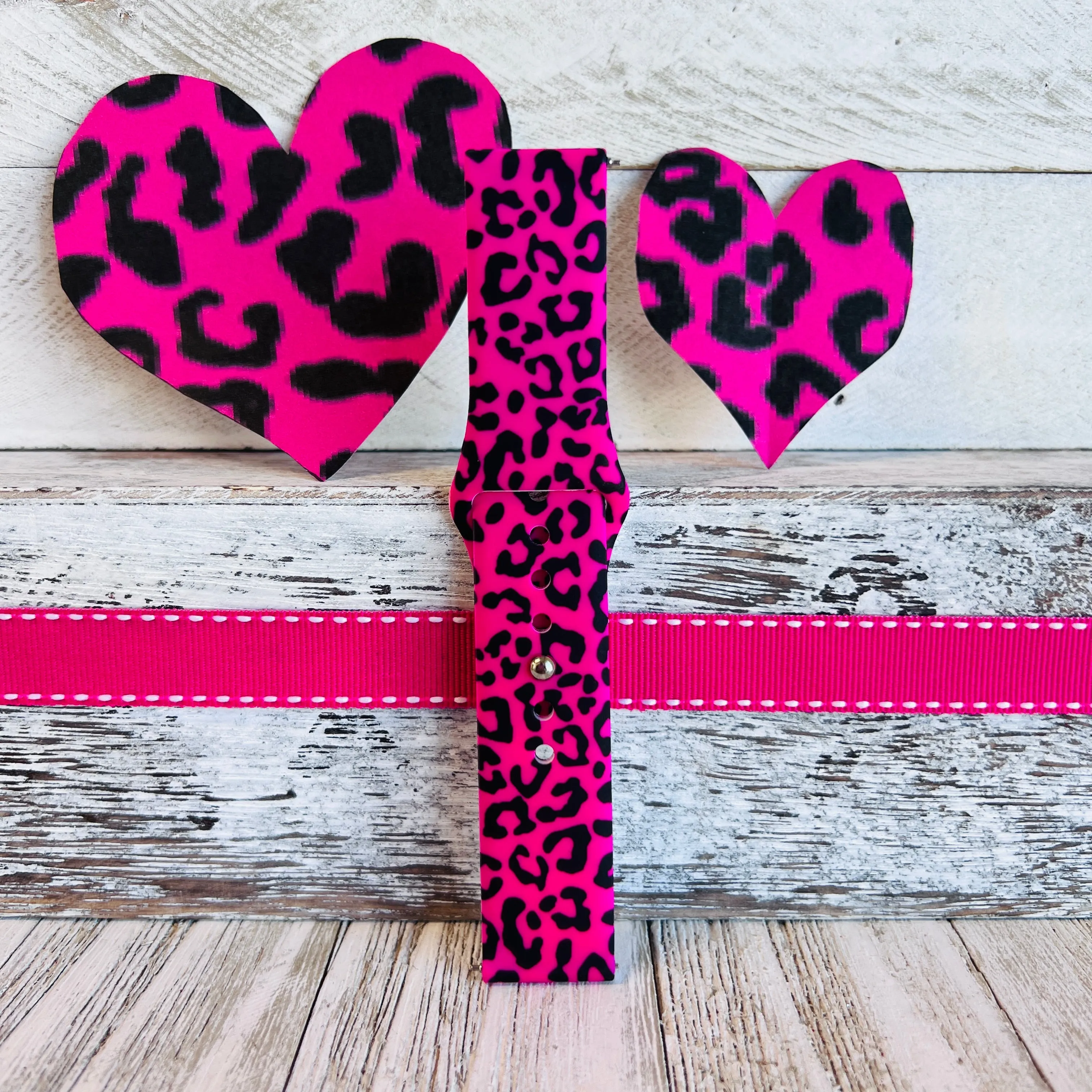 Barbiecore Pink Leopard Print Silicone Band For Samsung Watch