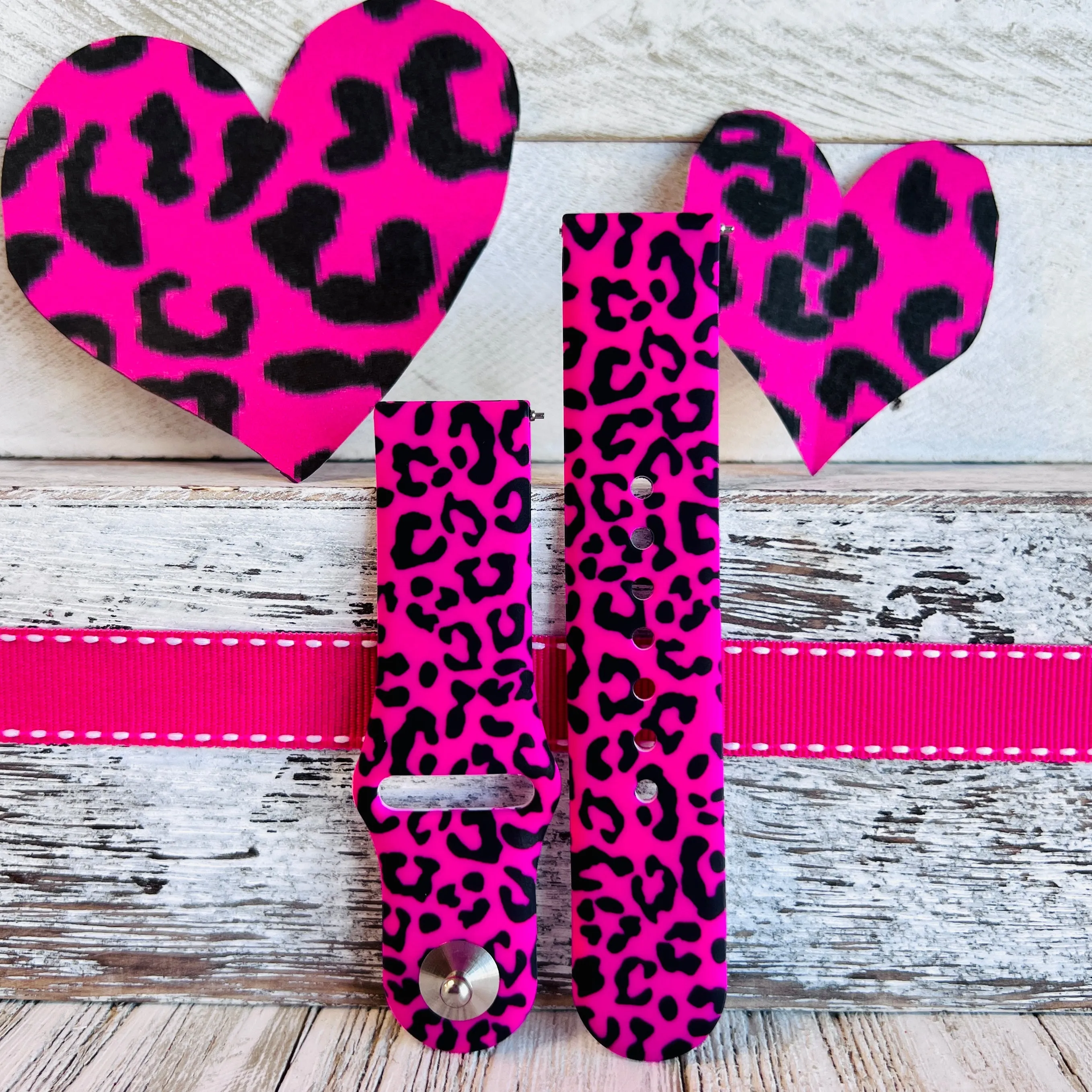 Barbiecore Pink Leopard Print Silicone Band For Samsung Watch