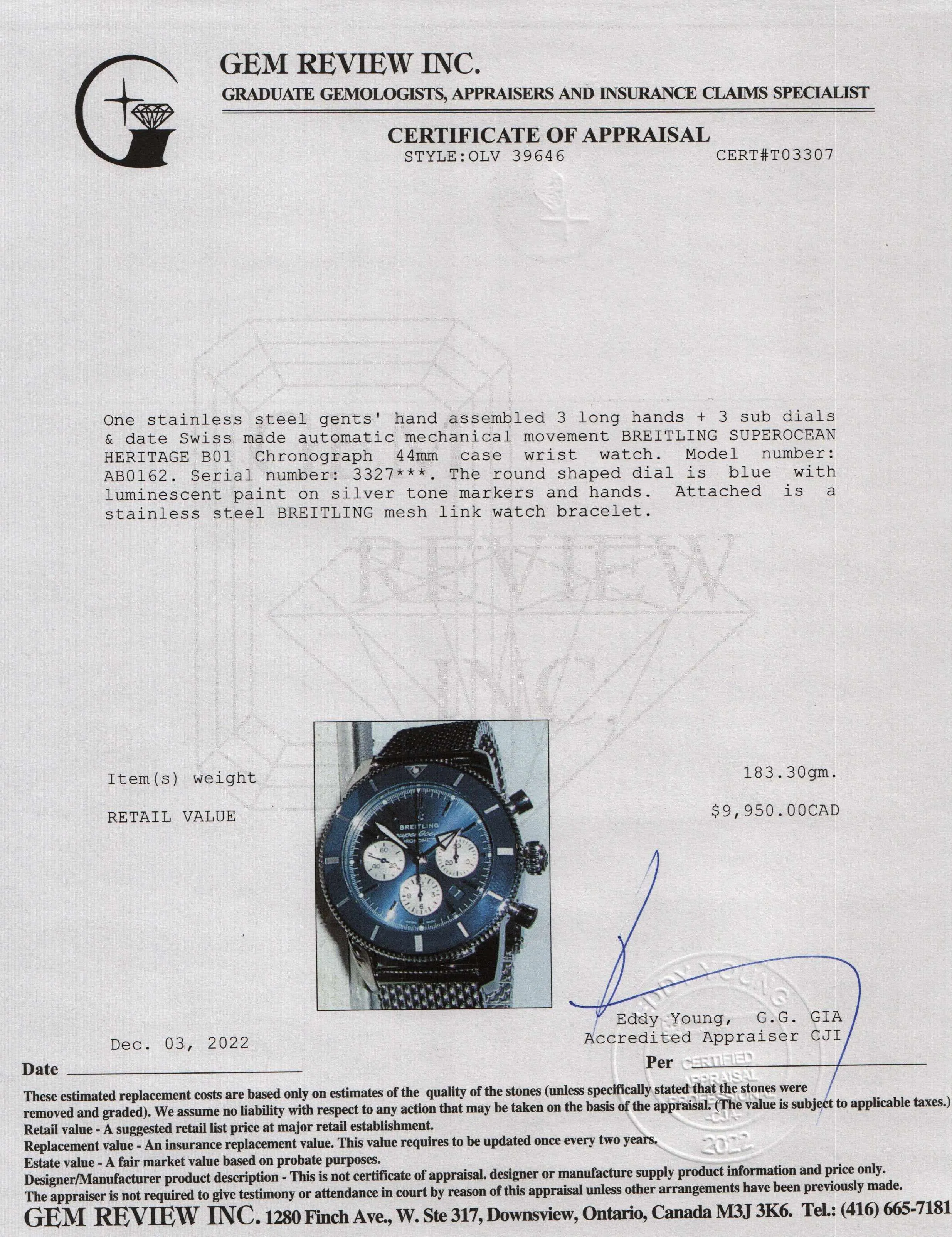 Breitling Superocean Heritage B01 Chronograph 44 Watch w/ Box & Papers