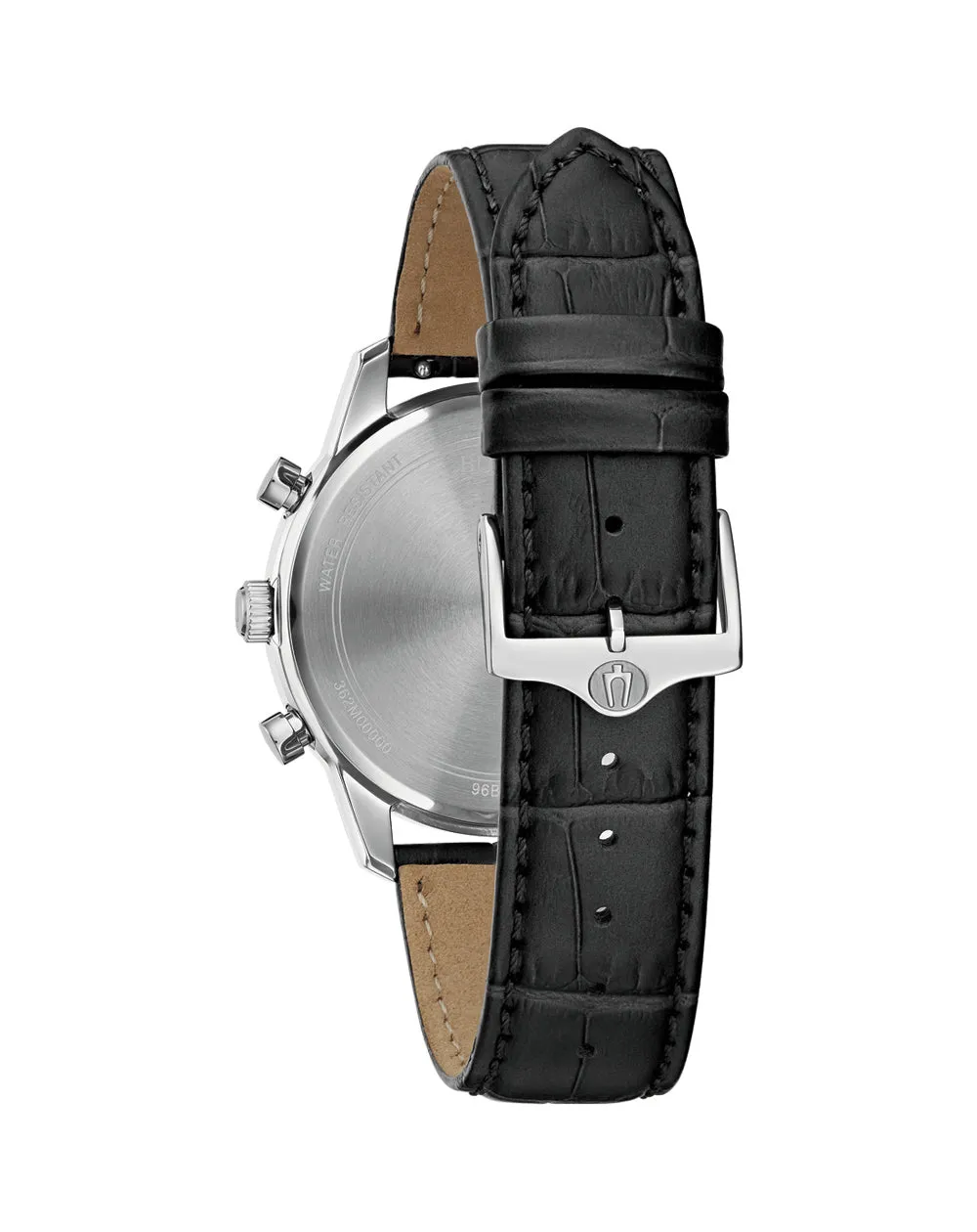 Bulova Elegant Chronograph Timepiece with Black Leather Strap for Men 96B413