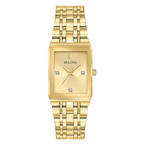 Bulova Women's Modern Square Gold Tone Stainless Steel Quartz Watch- 97P140
