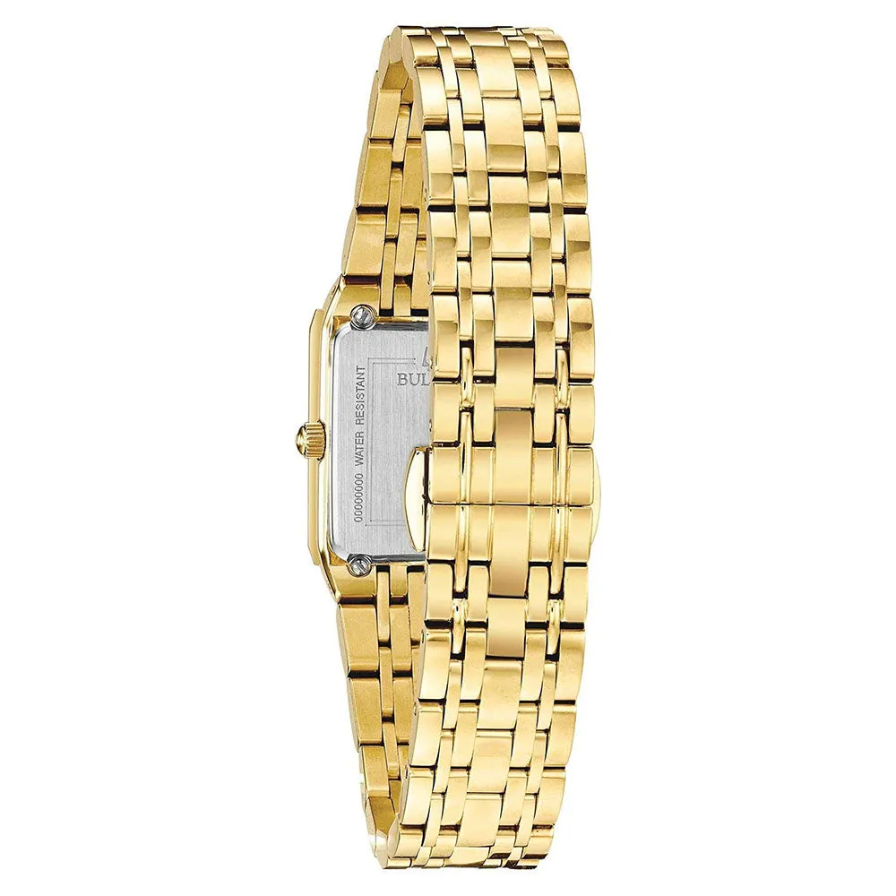 Bulova Women's Modern Square Gold Tone Stainless Steel Quartz Watch- 97P140