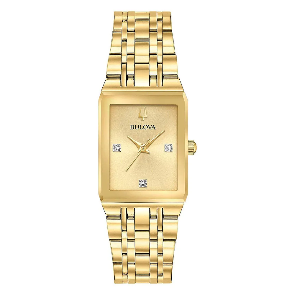 Bulova Women's Modern Square Gold Tone Stainless Steel Quartz Watch- 97P140