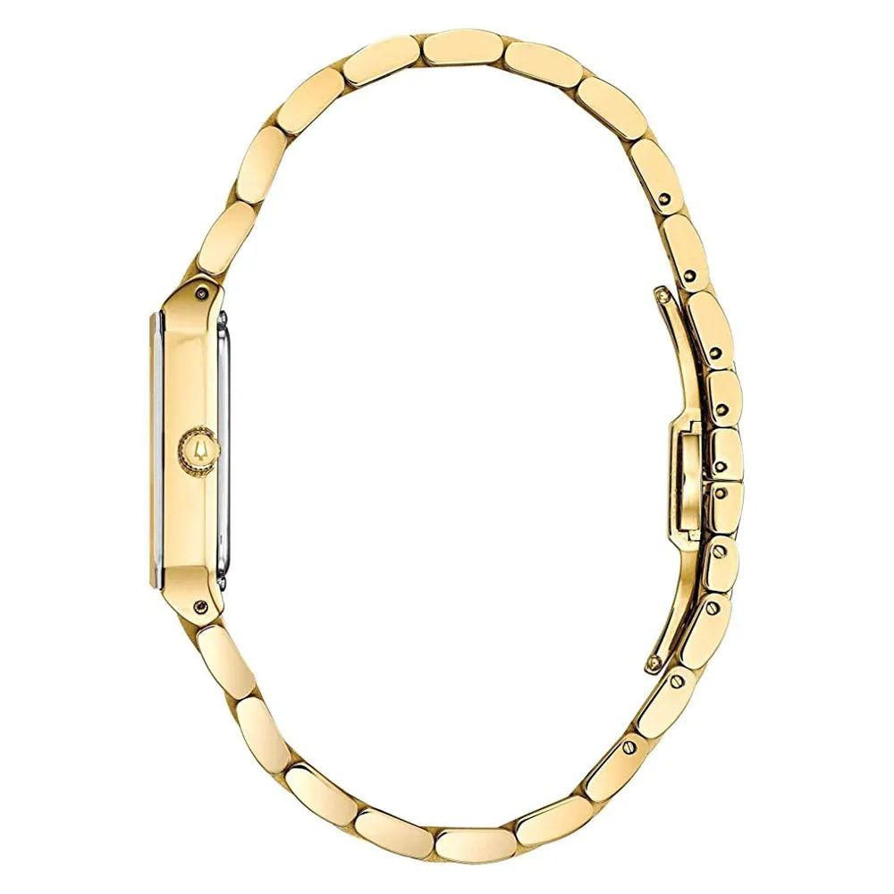 Bulova Women's Modern Square Gold Tone Stainless Steel Quartz Watch- 97P140