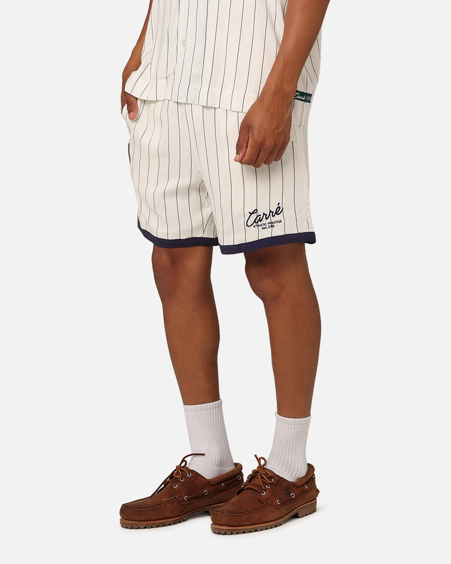 Carre Base Pinstripe Shorts Off White