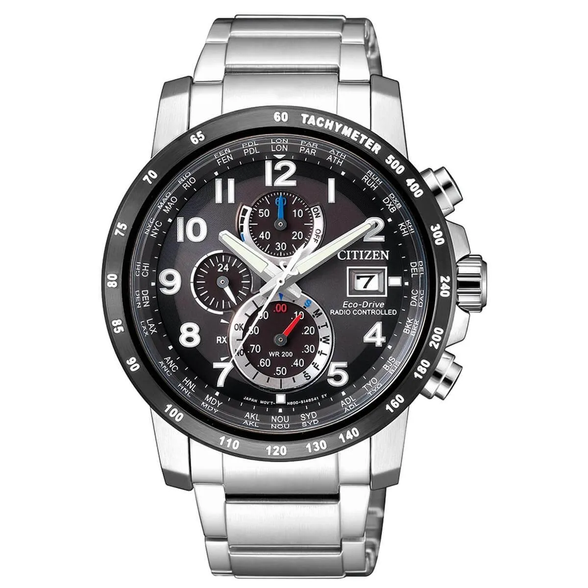 Citizen Men's Chronograph Watch - Eco-Drive Black Dial Steel Bracelet | AT8124-83E