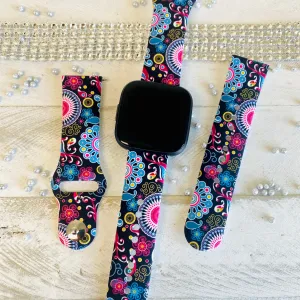 Colorful Paisley Black Print Silicone Band For Fitbit Versa 1/2