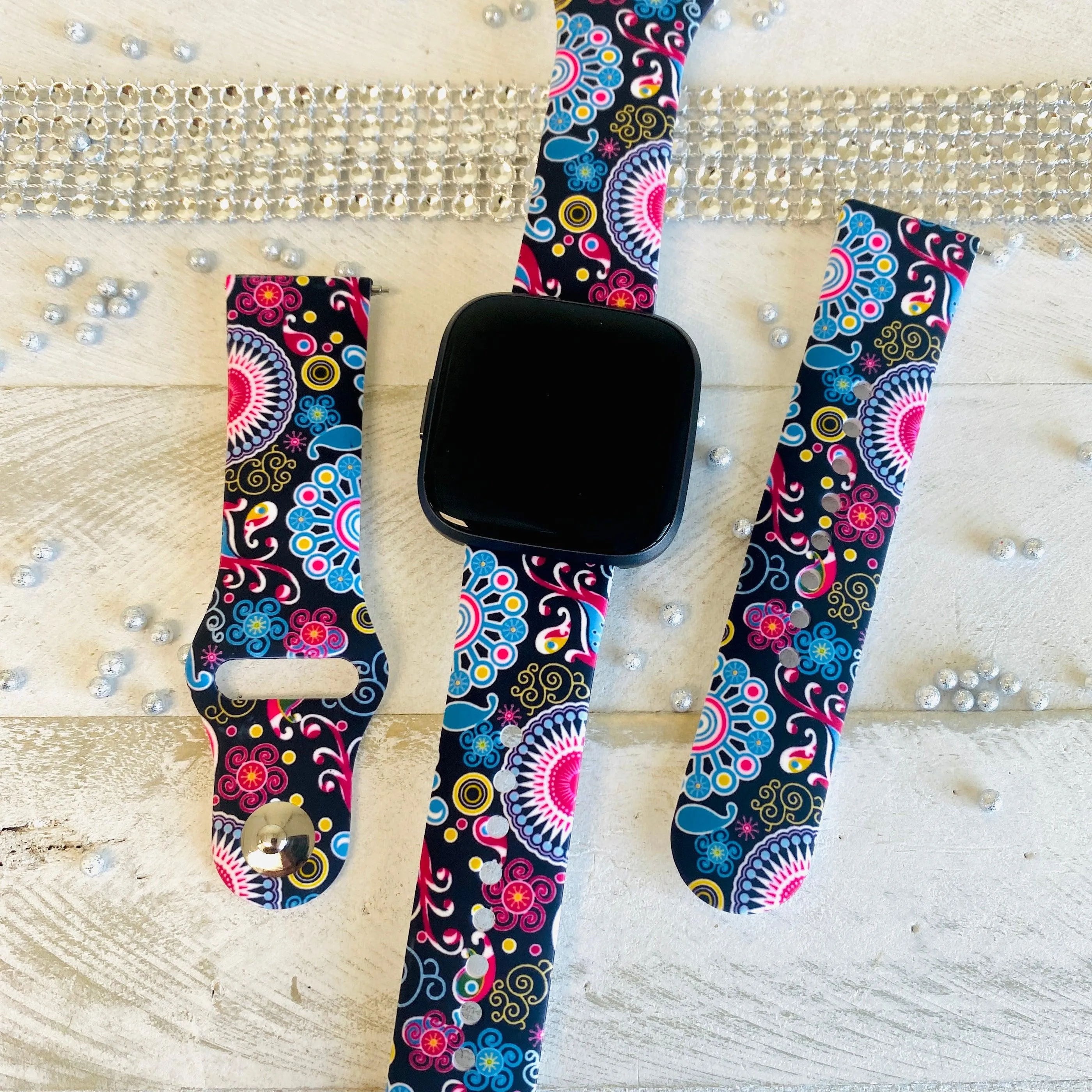 Colorful Paisley Black Print Silicone Band For Fitbit Versa 1/2