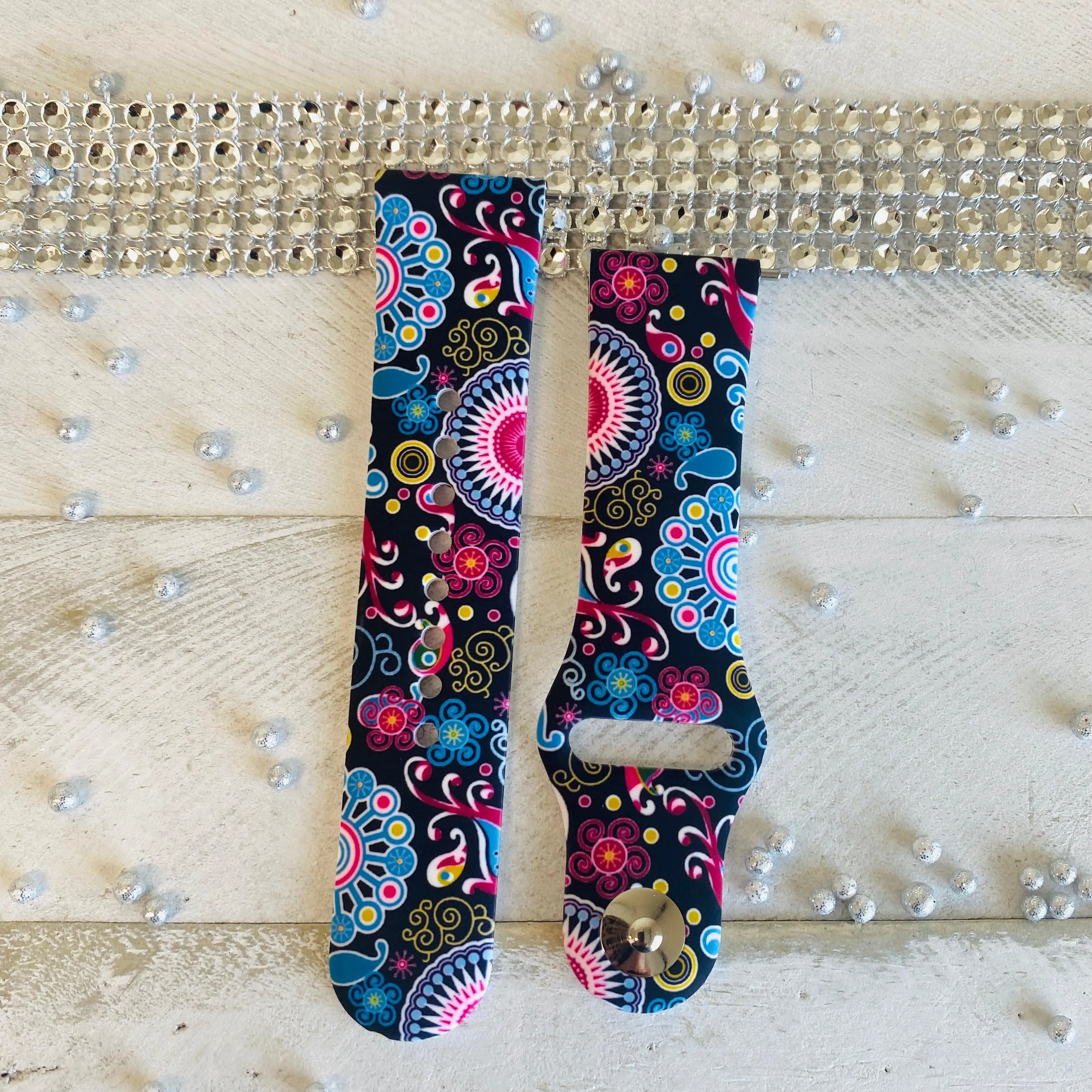 Colorful Paisley Black Print Silicone Band For Fitbit Versa 1/2