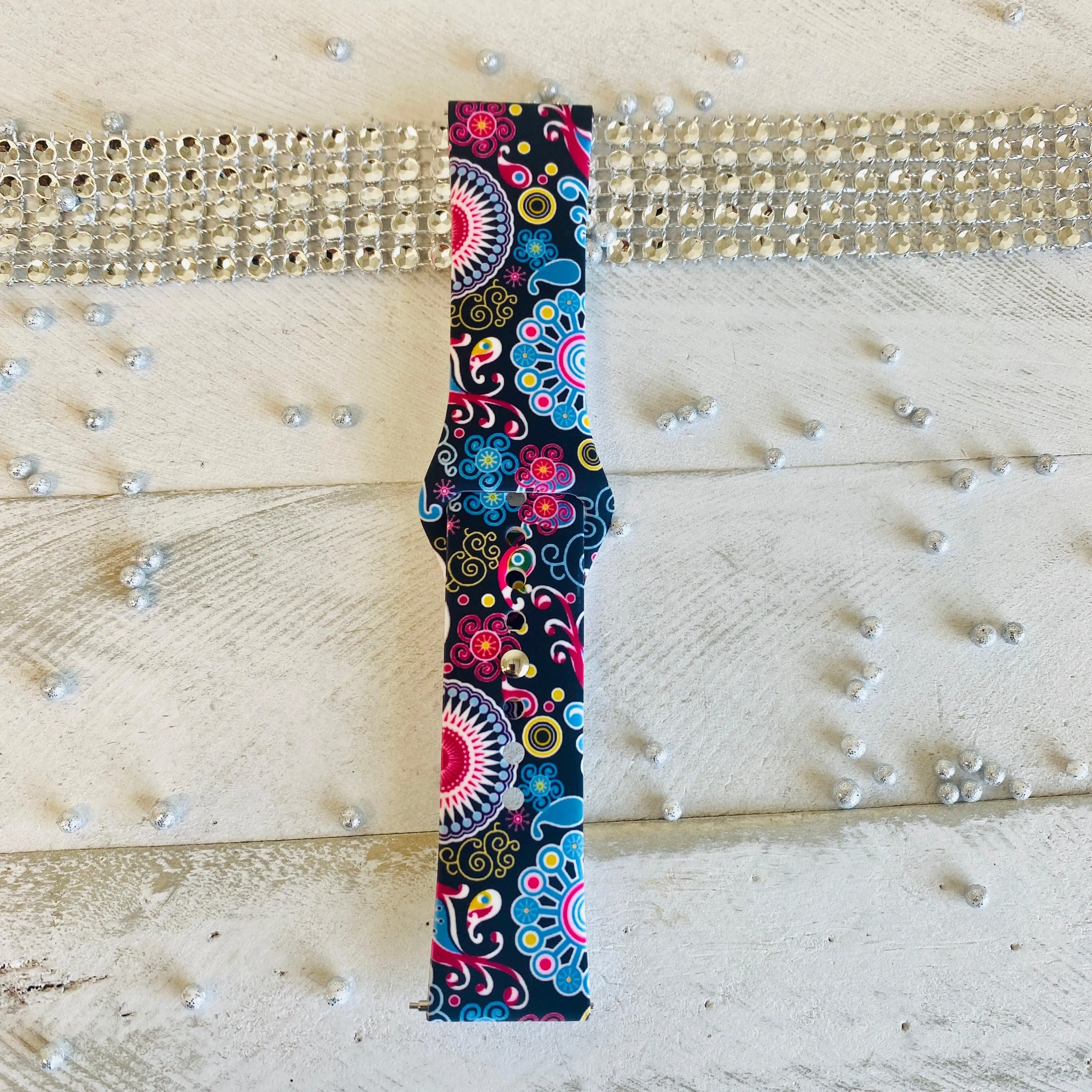 Colorful Paisley Black Print Silicone Band For Fitbit Versa 1/2