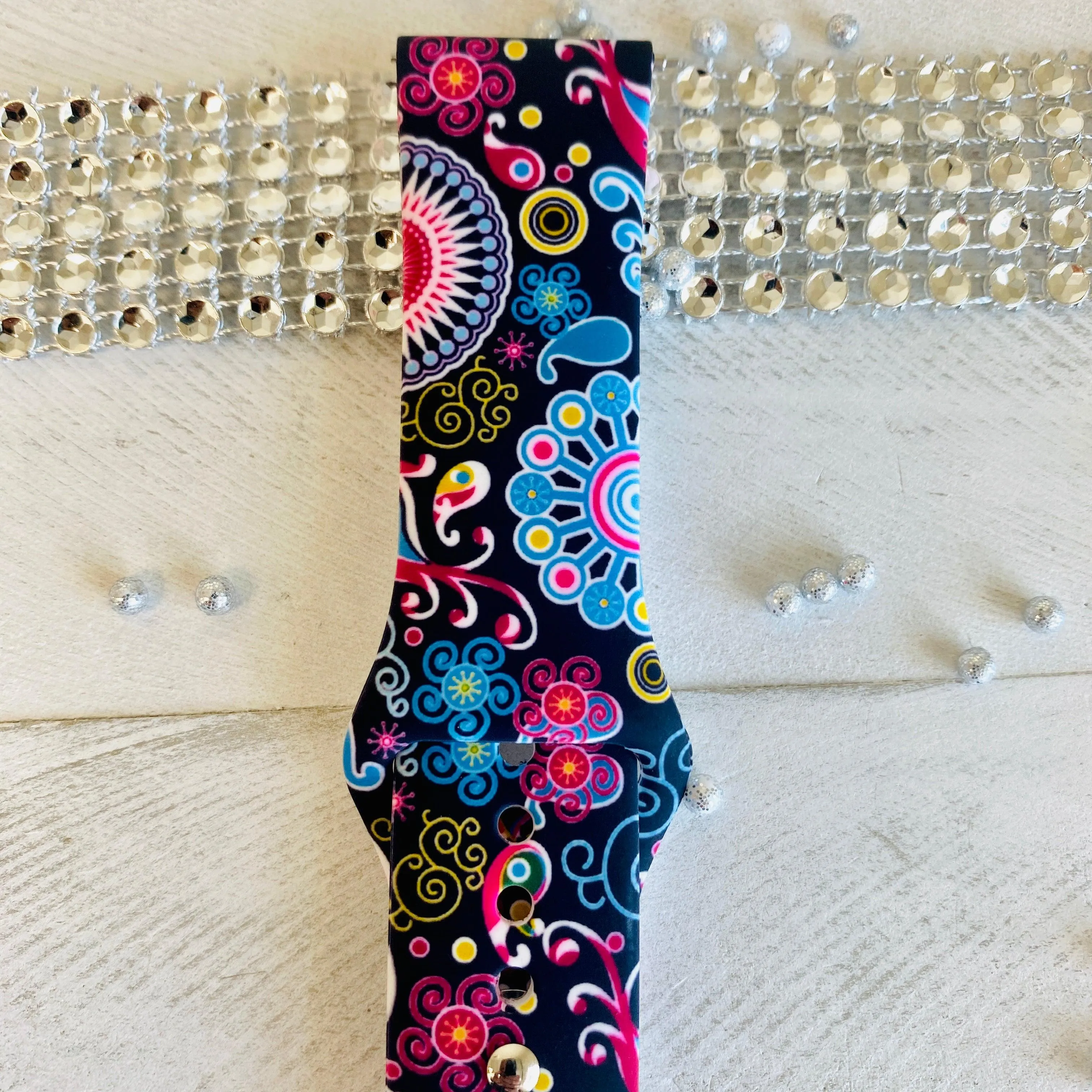 Colorful Paisley Black Print Silicone Band For Fitbit Versa 1/2