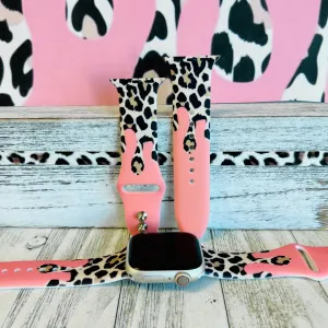 Coral Leopard Drip Print Silicone Band For Apple Watch