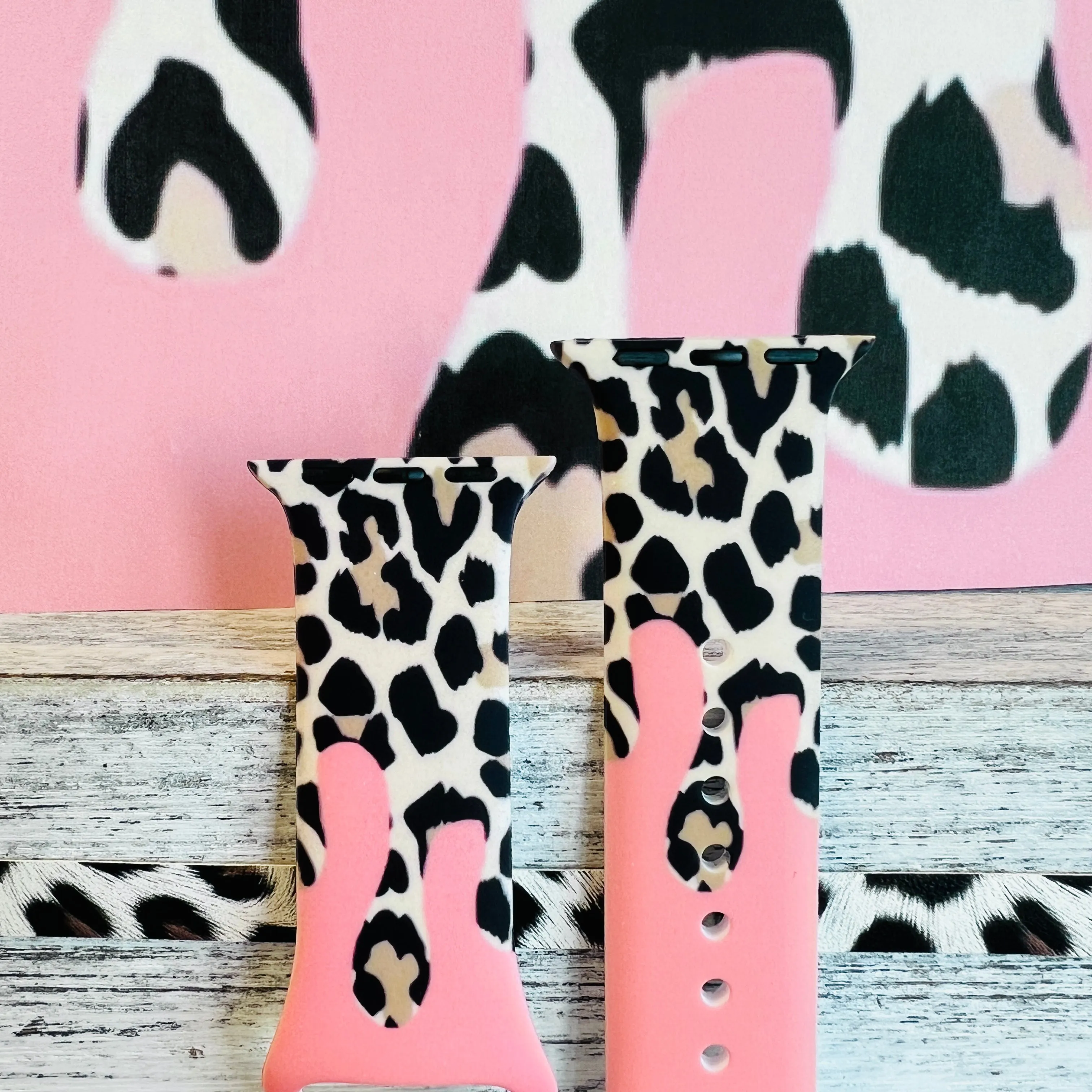 Coral Leopard Drip Print Silicone Band For Apple Watch