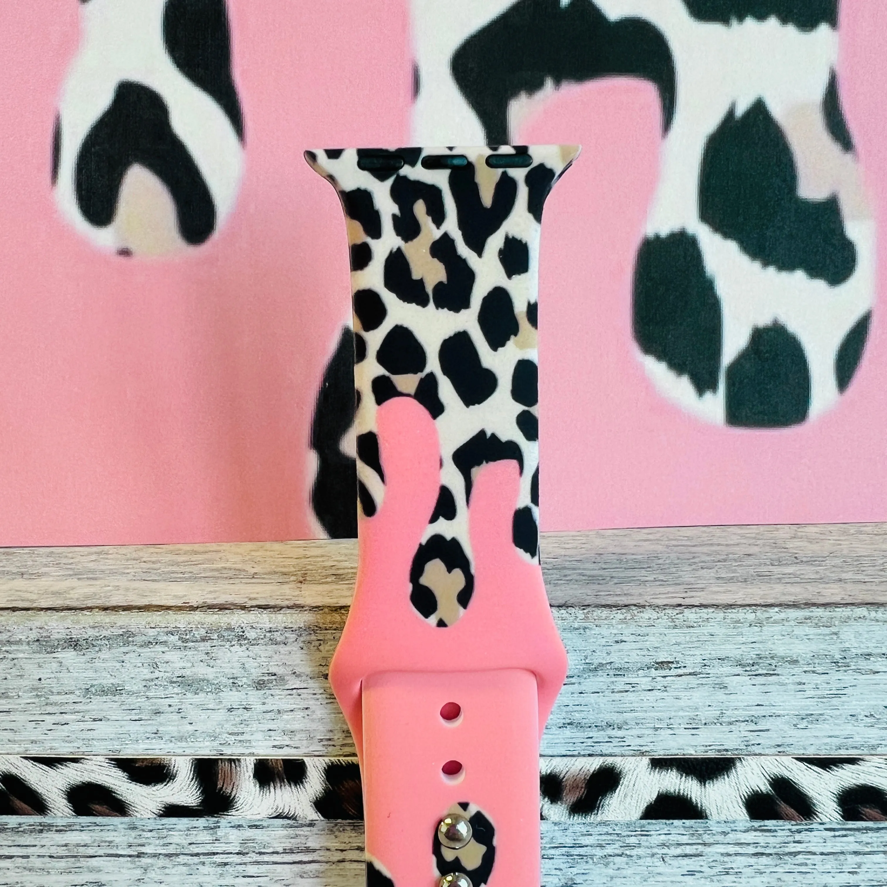 Coral Leopard Drip Print Silicone Band For Apple Watch
