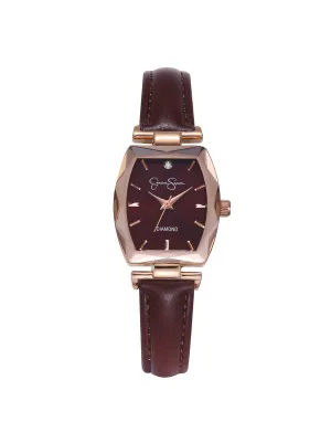 Diamond Dial Strap Watch in Burgundy