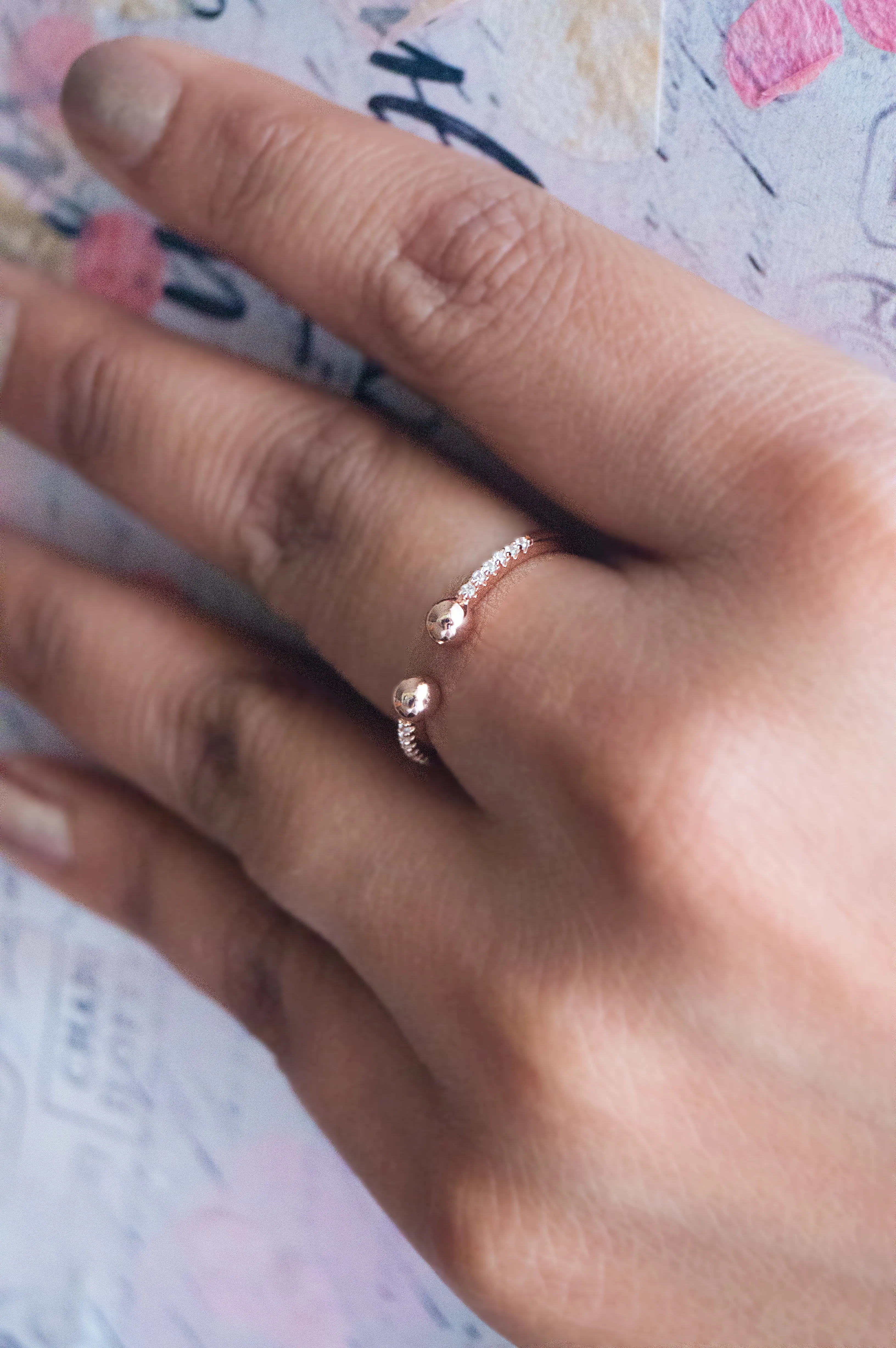 Dual Ball Rose Gold Plated Sterling Silver Open Ring