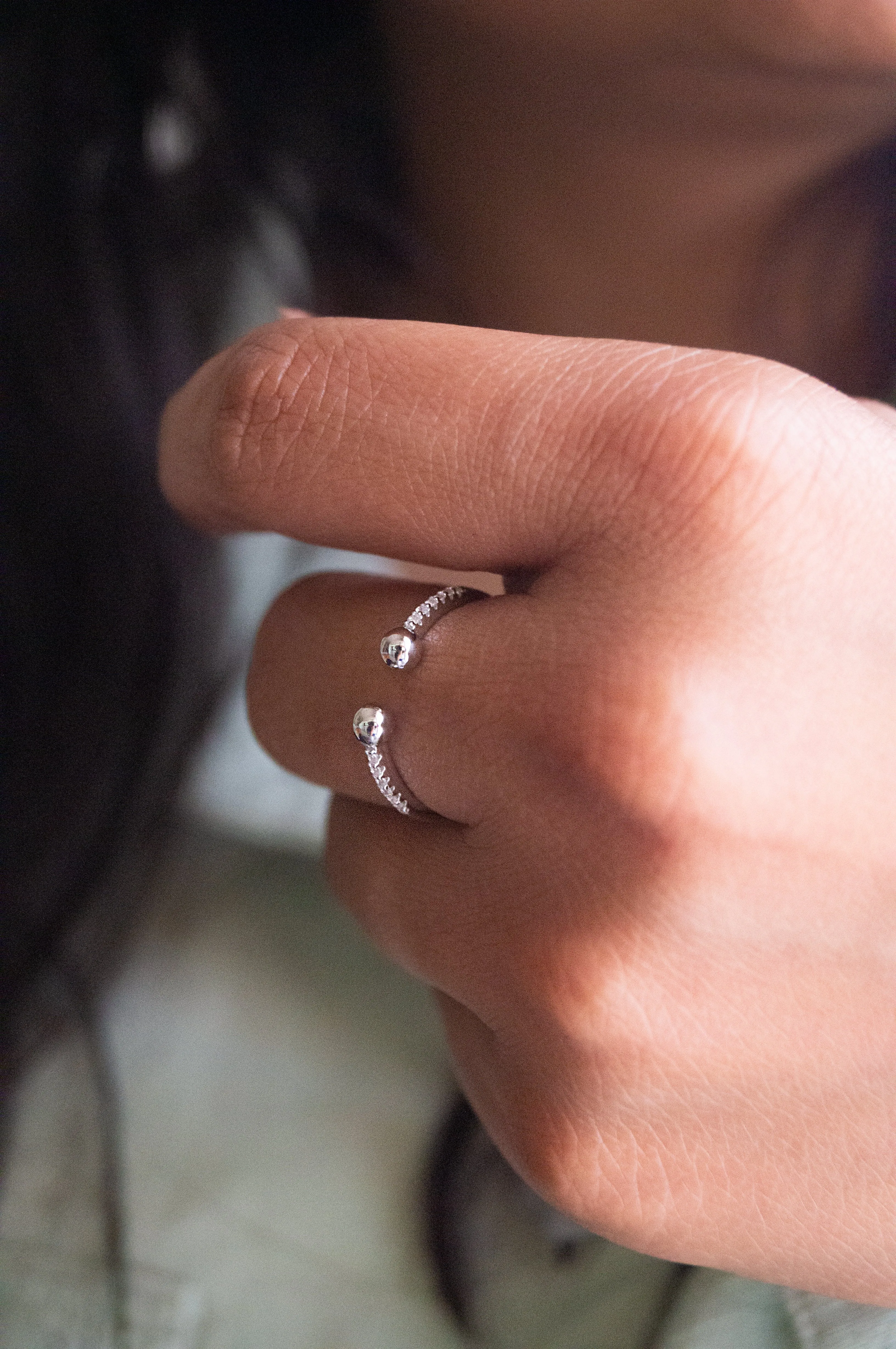 Dual Ball Rose Gold Plated Sterling Silver Open Ring