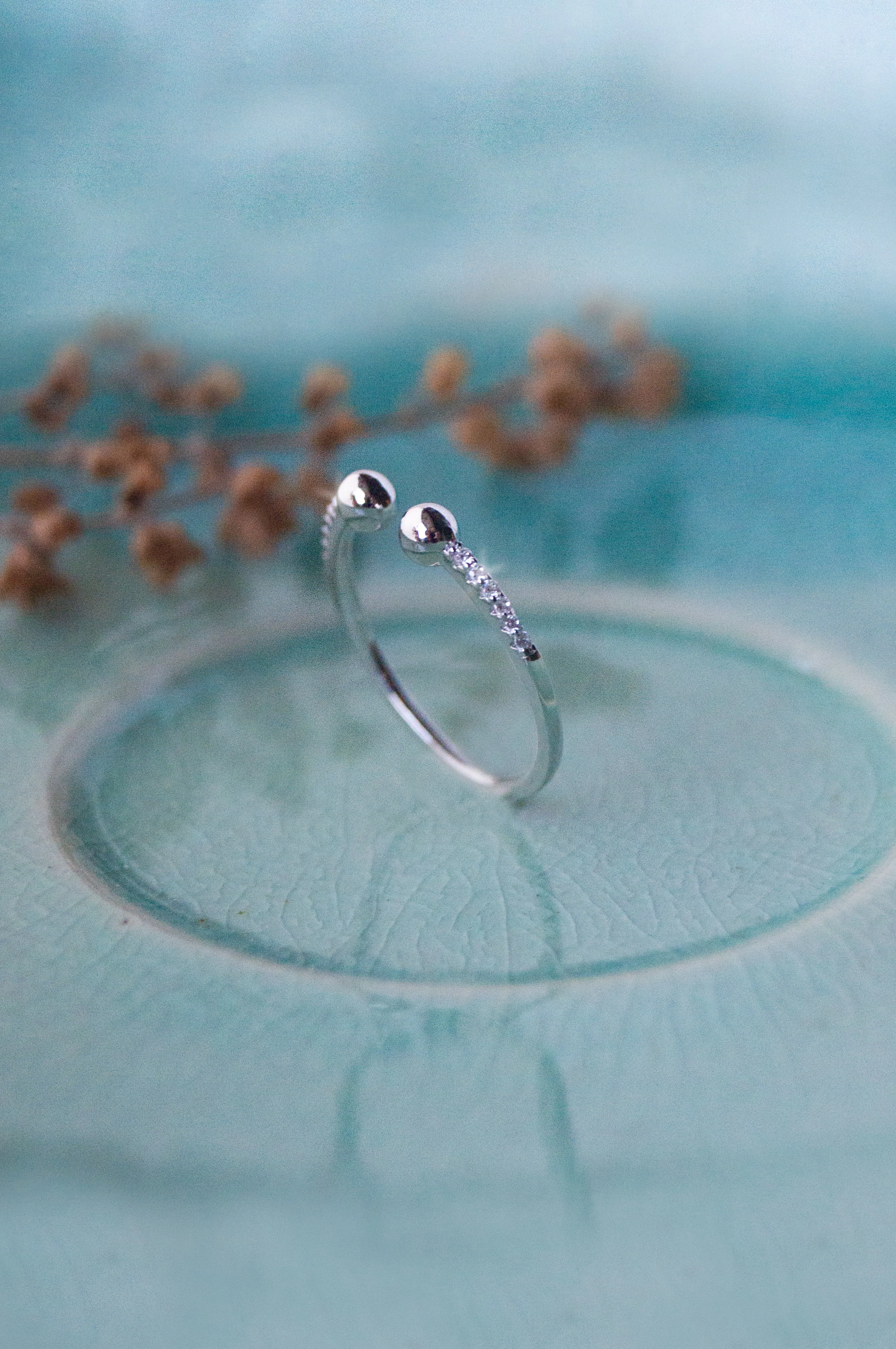 Dual Ball Rose Gold Plated Sterling Silver Open Ring