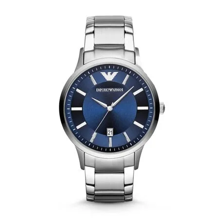 Emporio Armani Men's Classic Stainless Steel Watch with Blue Dial AR2477