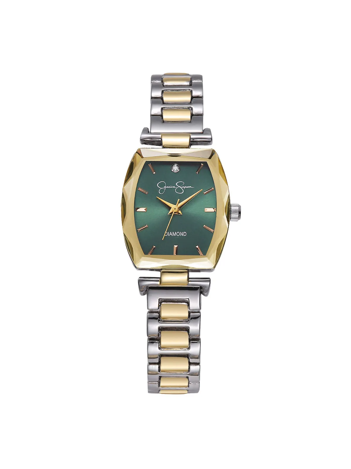 Faceted Bezel Bracelet Watch in Gold & Silver