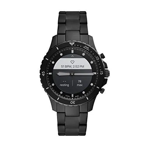 Fossil Men's 44MM FB-01 HR HR Heart Rate Stainless Steel Hybrid HR Smart Watch, Color: FB-01 - Black (Model: FTW7017)