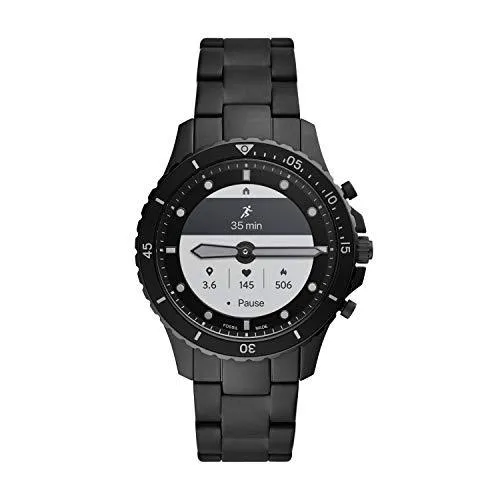 Fossil Men's 44MM FB-01 HR HR Heart Rate Stainless Steel Hybrid HR Smart Watch, Color: FB-01 - Black (Model: FTW7017)