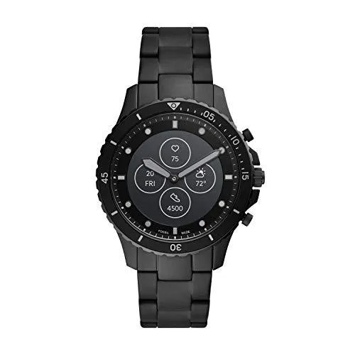 Fossil Men's 44MM FB-01 HR HR Heart Rate Stainless Steel Hybrid HR Smart Watch, Color: FB-01 - Black (Model: FTW7017)