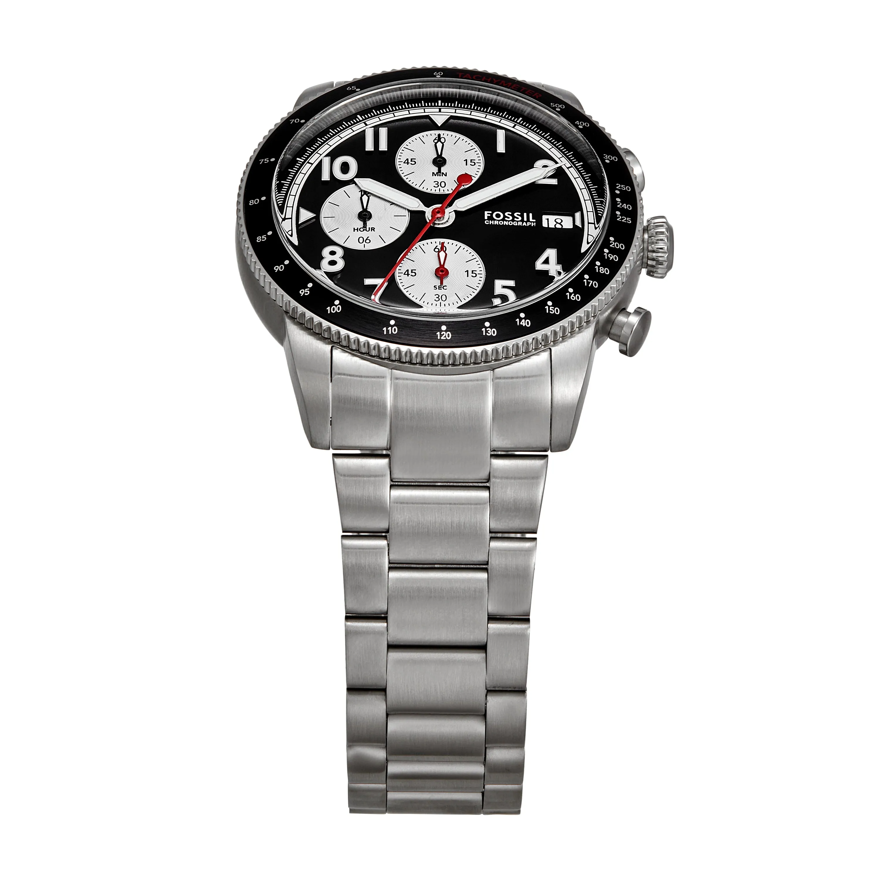 Fossil Sport Tourer Chronograph Black Dial Stainless Steel band Men's Watch FS6045