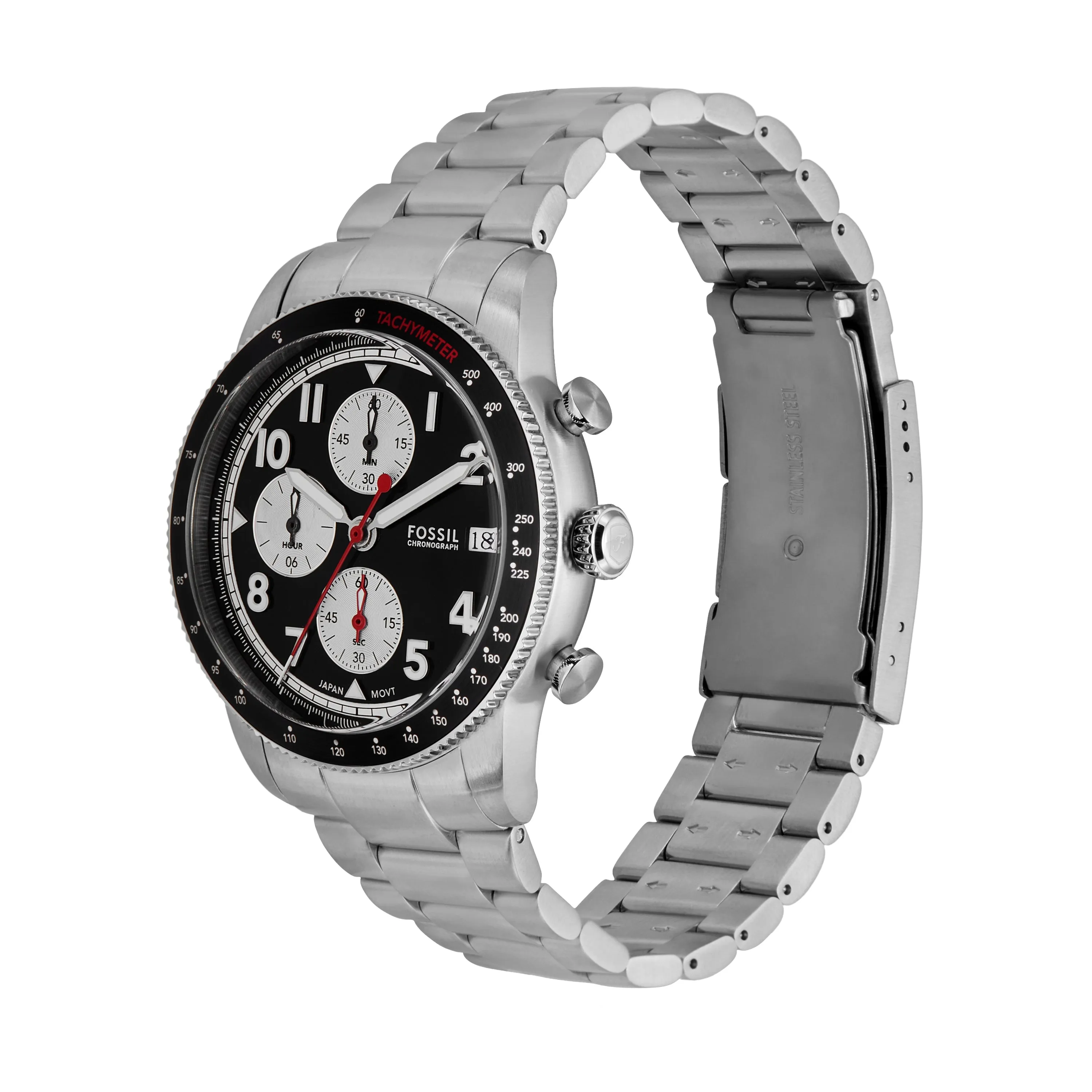 Fossil Sport Tourer Chronograph Black Dial Stainless Steel band Men's Watch FS6045