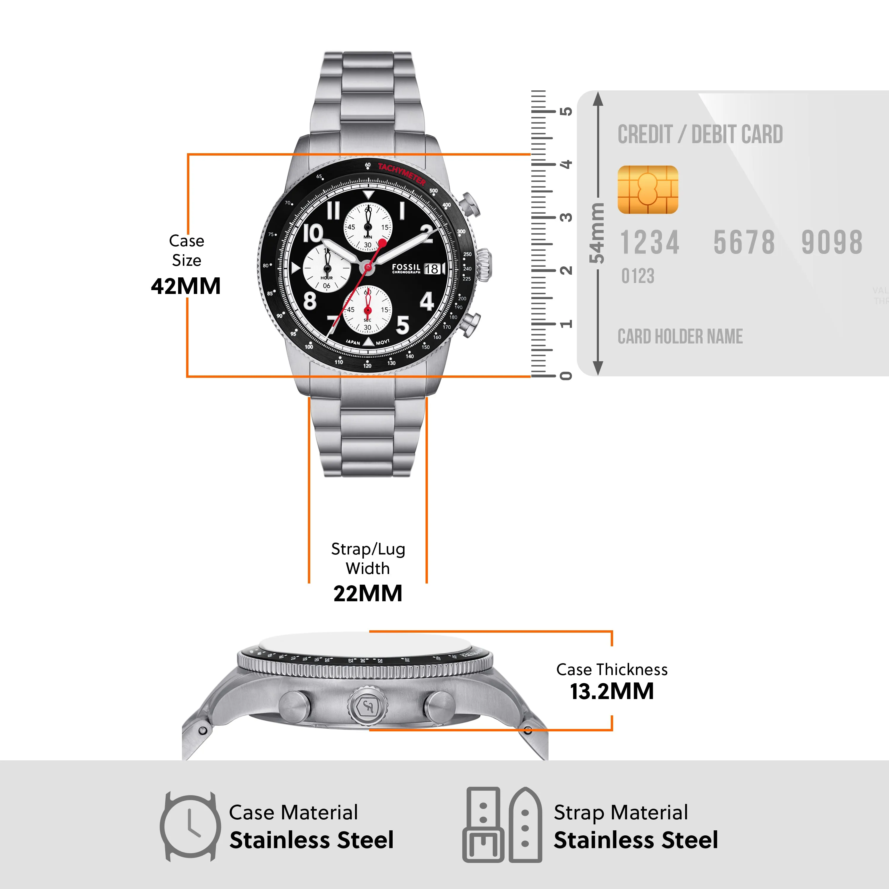 Fossil Sport Tourer Chronograph Black Dial Stainless Steel band Men's Watch FS6045