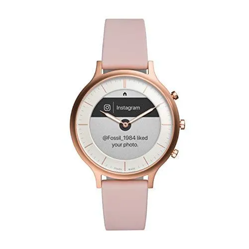 Fossil Women's 42MM Charter HR Heart Rate Stainless Steel and Silicone Hybrid HR Smart Watch, Color: Rose Gold, Pink (Model: FTW7013)