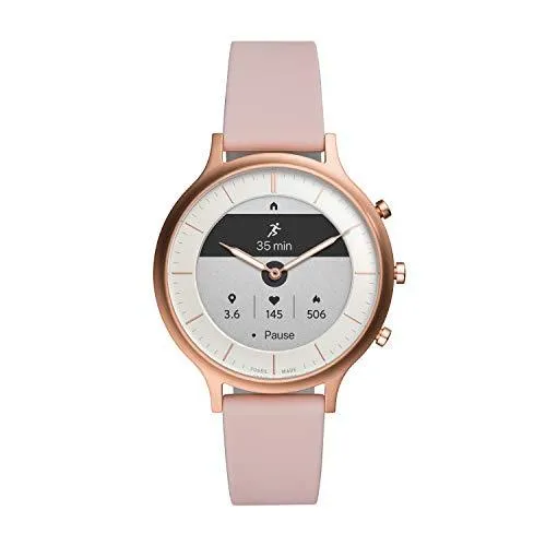 Fossil Women's 42MM Charter HR Heart Rate Stainless Steel and Silicone Hybrid HR Smart Watch, Color: Rose Gold, Pink (Model: FTW7013)