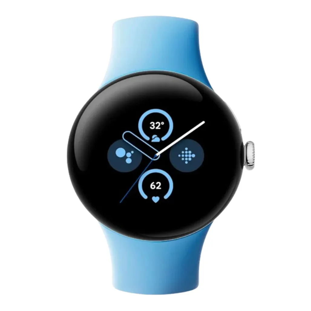 Google Pixel Watch 2 - Polished Silver Aluminum Case / Bay Active Band