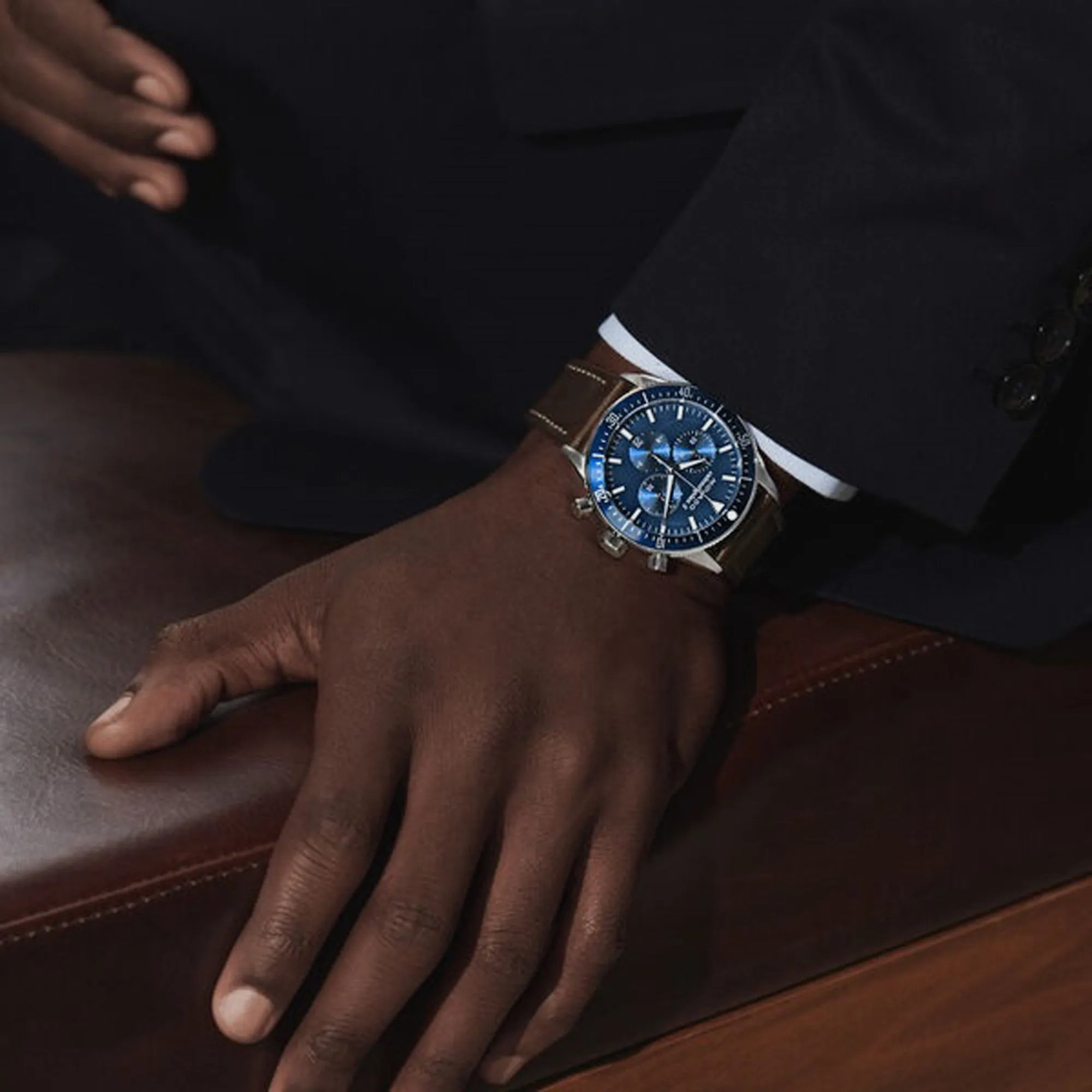 Heritage Men Blue Chronograph Leather Watch 3650121