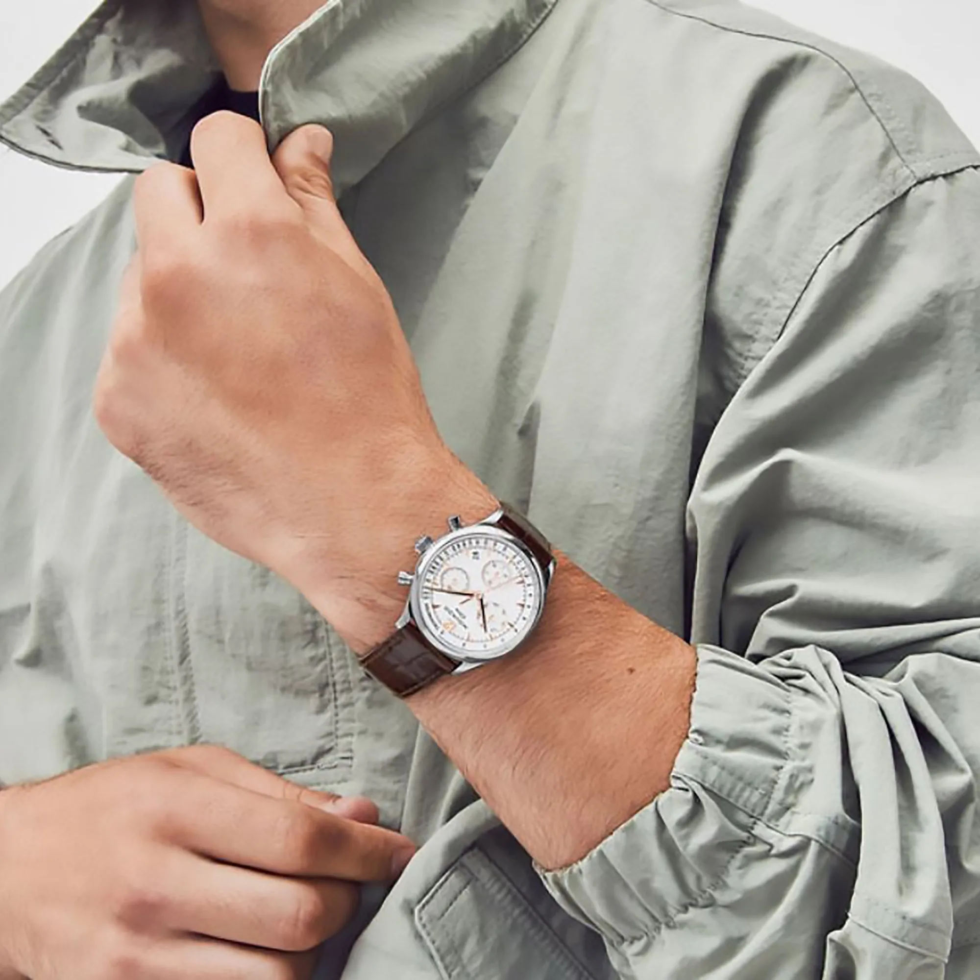 Heritage Series Men White Chronograph Leather Watch 3650132
