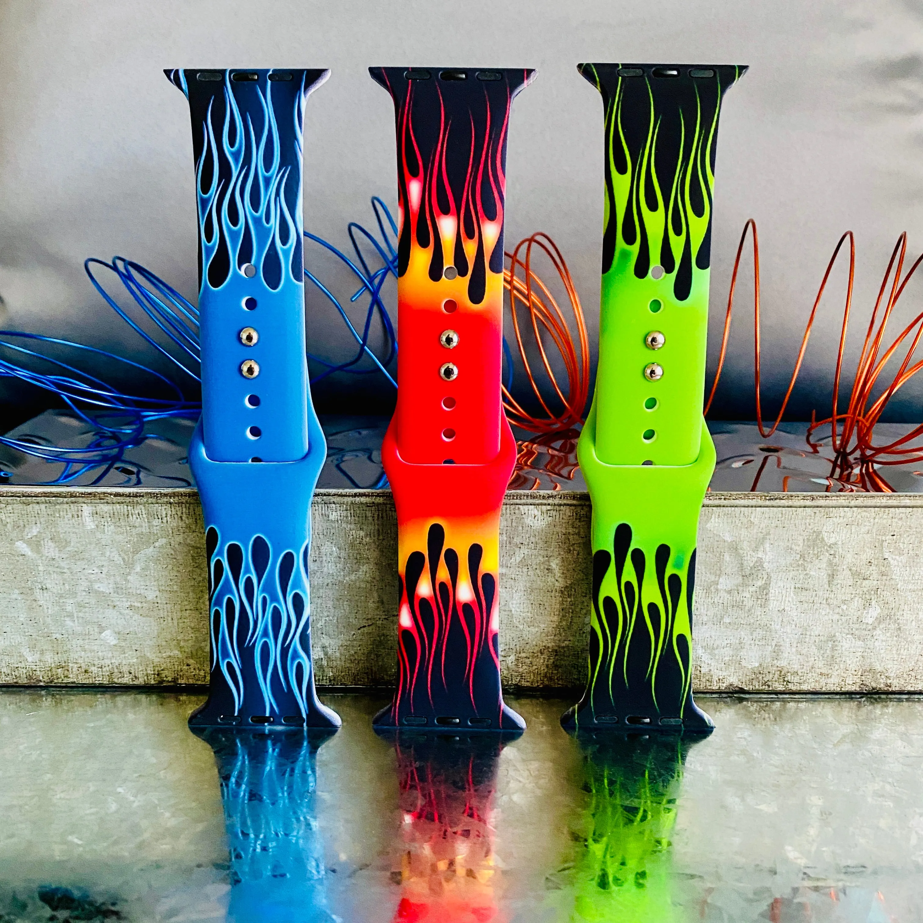 Hot Rod Flame Print Silicone Band For Apple Watch
