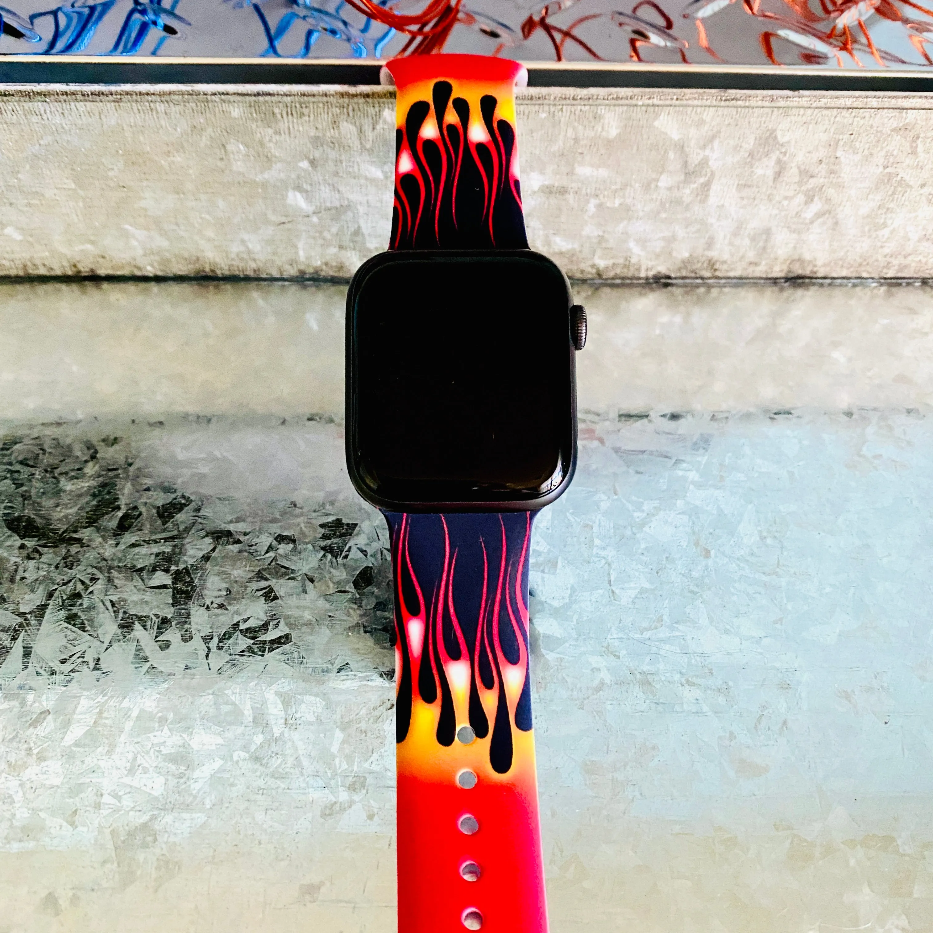 Hot Rod Flame Print Silicone Band For Apple Watch